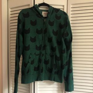 Emerald green cat print hoodie